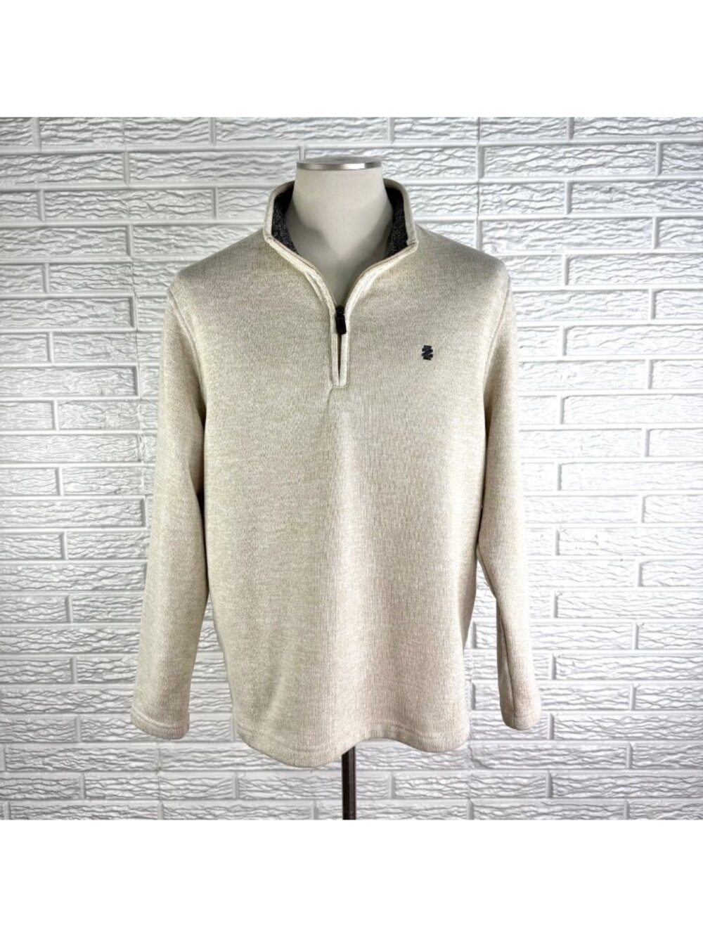 Izod Cream Colored Quarter Zip Fleece Pullover Sweatshirt Super Soft Size Large
